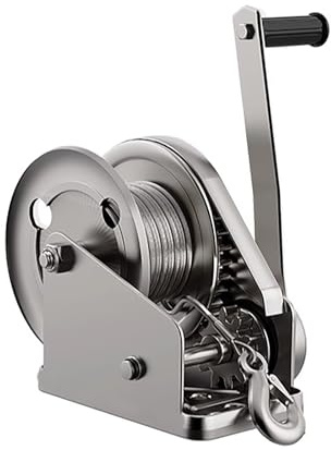 Verricello manuale in acciaio inossidabile 304, verricello a manovella con capacità di 500 kg, con cavo metallico e gancio, cricchetto bidirezionale per applicazioni marine e pesanti
