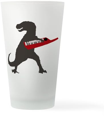 CafePress T Rex Playing The Keytar Pint Glass, 16 oz. Drinking Glass