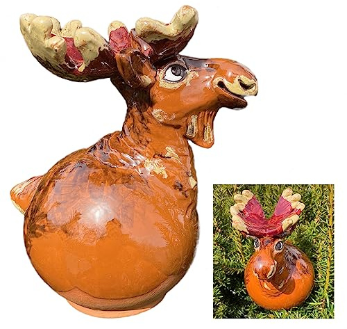 Midene Gartenstecker Keramik Handgefertigt - Gartendeko für Draußen Wetterfest - Garten Deko Keramik - Gartenfiguren & Gartenstatuen - Elch