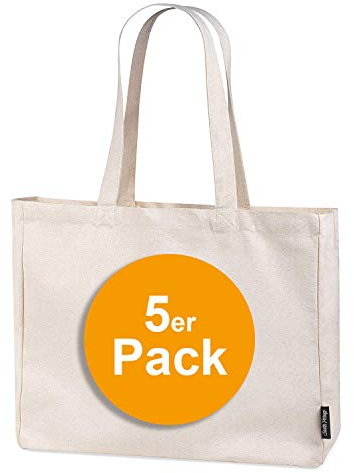 Santa Perago 5er Pack Premium Jutebeutel – Tragetasche unbedruckt aus 100% Bio-Baumwolle, wiederverwendbar & umweltfreundlich, XXL Stoffbeutel mit langen Henkeln, zum Bemalen geeignet