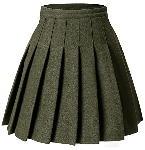Hoerev Jupe plissée Polyvalente avec Short pour Femme,Vert armée,32