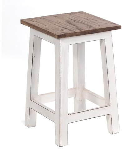 DESIGN DELIGHTS RUSTIKALER Holz SITZHOCKER Madero | 48x30x30 cm (HxBxT), Recyclingholz | Holzhocker | Farbe: 06 weiß-Landhaus