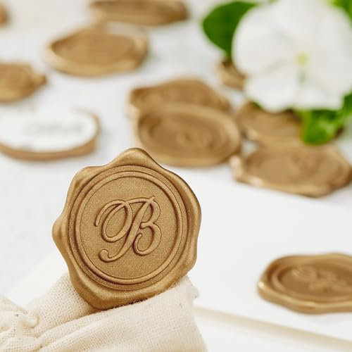 Selbstklebende Wachssiegel-Aufkleber, 25 Stück, vorgefertigt aus echtem Siegelwachs, goldfarbene Initialen (Initiale B)