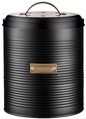 Typhoon OTTO Kompostbehälter Küche mit 2 Kohlefiltern 2,5L, luftdichter Biomülleimer Küche aus beschichtetem Stahl mit Deckel, Geruchsdichter Mülleimer für kompostierbare Küchenabfälle