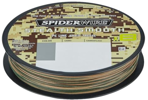Spiderwire Stealth Smooth 8 New 2020, 150 m kamouflage, 8-trådig flätad sladd med mikrobeläggning, 0,06 mm, 0,39 mm, 5,4 kg, 46,3 kg, nötningsbeständig otrolig superlina