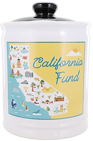 Cottage Creek Jars - 6 Ceramic California Fund Piggy Bank, California Travel Vacation Savings Jar, Wedding Gifts for Couples, Women, Men, Our Adventure Fund Bank for Home and Office Decor