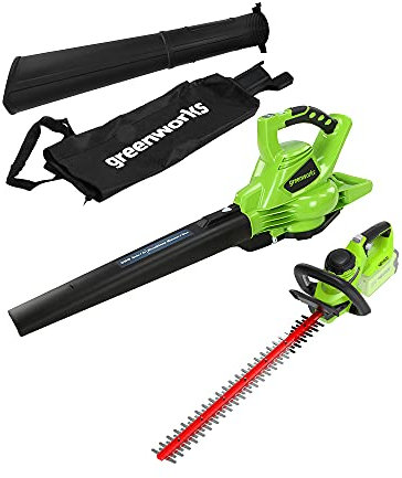 Greenworks 40V Akku-Laubsauger und Laubbläser 2in1 GD40BV & Akku-Heckenschere G40HT (Li-Ion 40V 280 km/h Luftgeschwindigkeit I 61cm Schnittlänge 27mm Schnittstärke ohne Akku und Ladegerät)