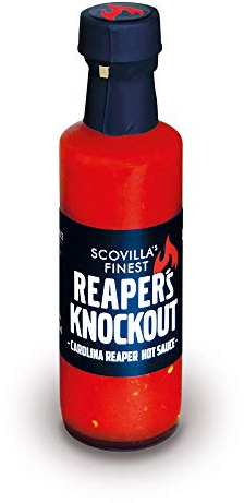 Scovilla 's Finest Reaper 's KNOCKOUT 100 ml | Salsa de chile extremadamente picante con Carolina Reaper | Salsa caliente extrema | Ingredientes 100% naturales