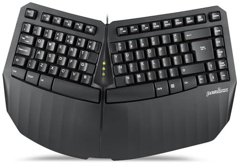 perixx PERIBOARD-413B UK, Compact Wired USB Split Keyboard, Ergonomic Design, Tenkeyless for Desktop and Laptop Users, UK QWERTY - Black
