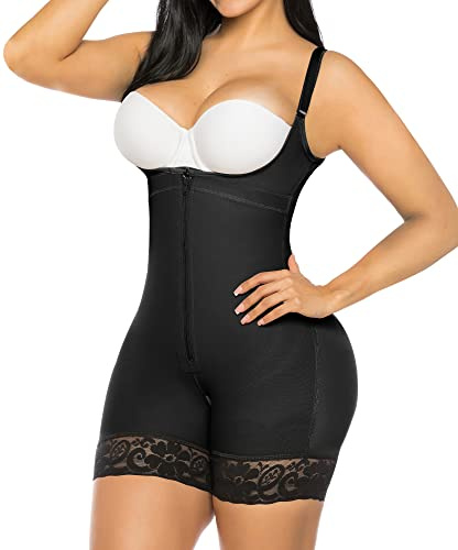 YIANNA Fajas Colombianas Shapewear for Women Postpartum Firm Tummy Control Body Shaper Butt Lifter Strapless Bodysuit Short Black 7212 M