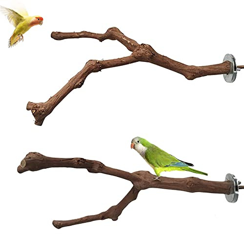 Kalsey 2 Stück Naturholz Sitzstangen Set, für Papagei, Wellensittich, Kanarienvogel & andere kleine Vögel