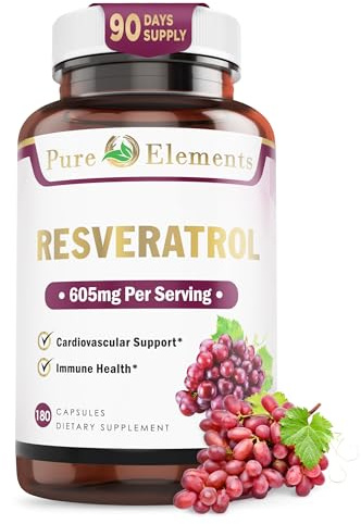 Pure O Elements Resveratrol 1450mg Extra Strength Formula to Promote Better Skin and Immunity with Green Tea, Grape Seed Ext,Red Wine Extract and Others 90 Days Supply