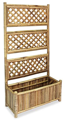 Bambus Blumenkasten mit Rankgitter, Pflanzkasten für Kletterpflanzen, Hochbeet Gartenspalier Rankkasten mit Spalier, Blumenkübel für Garten Hof Balkon, 70 x 30 x 135 cm