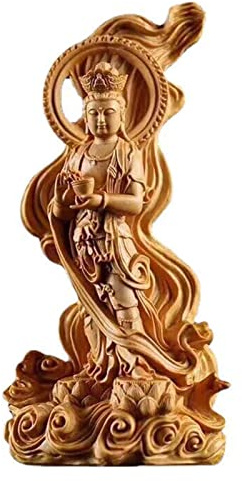 Decoración del hogar Estatua Adornos Thuja Madera Quan Yin Estatua Budista Avalokiteshvara Kuan Yin Estatua de Buda Hogar Moderno Sala de Estar Decoración Feng Shui,Estatua de boj (Color : Boxwood)