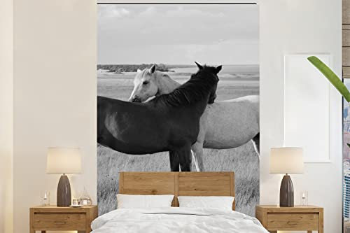 Selbstklebend Tapete Wandpapier Wandaufkleber Fototapete Tapeten Wanddeko 160x240 cm Pferde - Tiere - Porträt - Schwarz-Weiß - Landleben