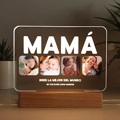 TRANSPARENT GIFT Lámpara Personalizada Blanco 4 Fotos - Regalo Día de la Madre - Originales - para Mujeres, Madres, Parejas, Novias, Amigas