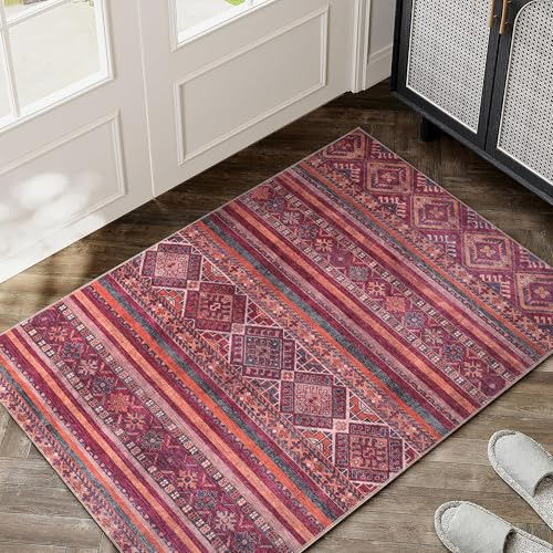 NETLINE HOME Tappeto lavabile per soggiorno, tradizionale, a trama piatta, antiscivolo, tappeto decorativo a pelo basso, vintage, design bohémien, tappeto pieghevole per corridoio, camera da letto