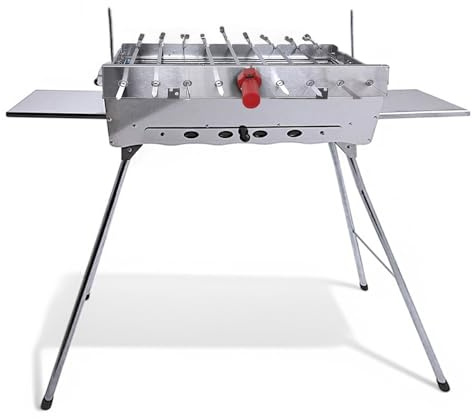 Mangal Edelstahl 2 mm Schaschlickgrill Set mit Spießdreher und Spieße