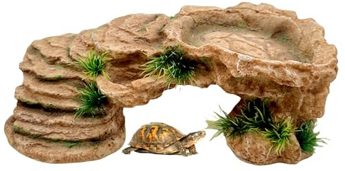 M2cbridge Reptile Hide Resting Step Ledge Cave Hideout Turtle Basking Platform – Great for Reptiles, Amphibians, and Fish (Sandy Brown)