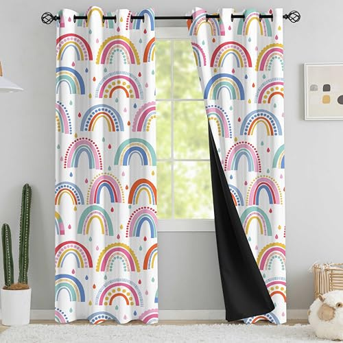 chiinvent Blackout Rainbow Curtains for Kids Cute Rainbow Room Darkening Window Curtains Decorative Cartoon Black Out Curtain for Girls Bedroom Nursery, C3, 52 x 63, 2 Panels (90% Blackout) | Rainbow, 90% Blackout, Girls, Nursery, Bedroom, Living Room, Black Out, Room Darkening, Cartoon, Decorative, Machine Washable
