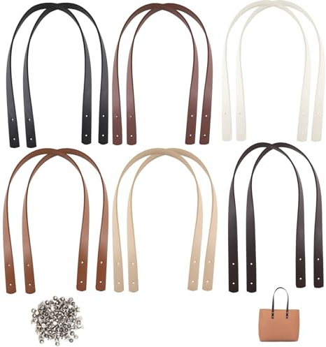 TOKSEO 12 Stück Taschenhenkel PU Taschengriffe Leder Schultergurte 60 cm Abnehmbare Ersatz Handtasche Zubehör Taschenriemen mit 48 Nieten für Handtasche Geldbörsen (6 Farbe)