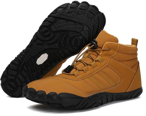Zapatos descalzos para hombre y mujer, de invierno, puntera ancha, minimalistas, suela de cero caída, zapatos de senderismo para exteriores, botas de nieve cálidas, Amarillo, 11.5 Women/10 Men