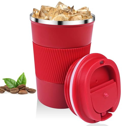 Relota Tazza Termica Rosso 380ml, da Viaggio in Acciaio Inossidabile 304, Riutilizzabile e Prova di Perdite per Caffè Caldo e Freddo, Latte e Tè
