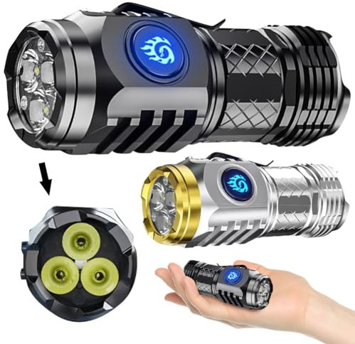 AVZYARDY Mini lampe de poche monstre à trois yeux, petite lampe de poche LED ultra lumineuse, lampe de poche LED rechargeable, lampe de poche portable avec 5 modes d'éclairage, lampe de poch