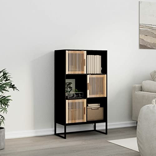 Gecheer Sideboard Kommode mit 3 Türen und 3 Fächern Highboard Hochschrank Vitrinenschrank Küchenschrank Bücherschrank Mehrzweckschrank Schrank für Wohnzimmer Küche Esszimmer,Schwarz 70x35x125 cm