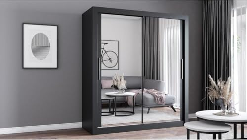 Fabryka Mebli Idźczak Kleiderschrank mit Spiegel - Schwebetürenschrank - Schlafzimmerschrank - 64 x 180 x 215 cm - Wohnzimmerschrank - Garderobenschrank, Schrank mit Zwei Türen, modern - Imoebel24