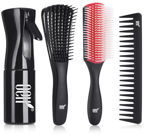 OEH Spazzola per capelli per districare modellare, Set di spazzole per capelli con spazzola districante, Boccetta spray per capelli, spazzola a 9 file, pettine a denti larghi (rosso)