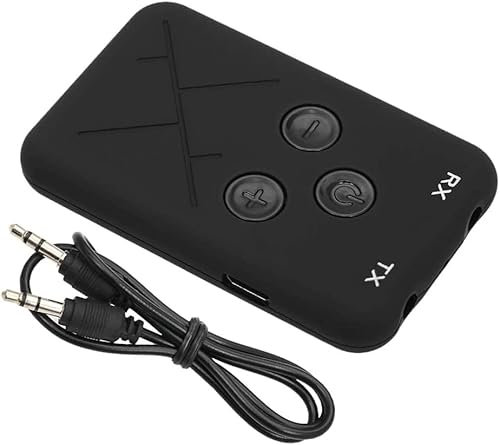 London Express Bluetooth Transmitter Receiver, Wireless Aux, 3.5mm, Portable, Low Latency, 2 in 1 Adapter, Long Battery Life, Dual Connection for TV, Stereo, Headphones, Gym, Speakers, Car and More