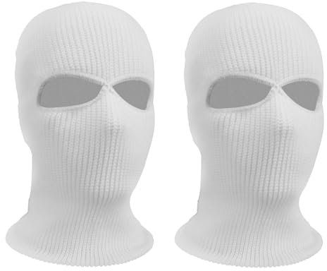 ARROMI 2 Stück Sturmhaube Weiß, Sturmmaske, Skimaske Motorradmaske, Fahrrad Gesichtsmaske, Gestrickte Sturmhaube, Multifunktionsmaske, Skimütze für Motorrad und Fahrrad Herren und Damen(Weiß)
