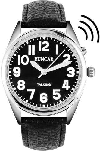 MAUJOY Orologio parlante da uomo I Orologio da polso parlante tedesco I Numero grande facile da leggere I Data e ora I Per ciechi, anziani e malati di demenza, Nero , Classico