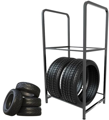GTANND Reifengaragen-Aufbewahrungshalter, bietet Platz für 4/8 Reifen, bodenstehender Reifenhalter für Auto-Ersatzräder, für Einfahrten/Hinterhöfe/Lager,Small+WithoutWheels
