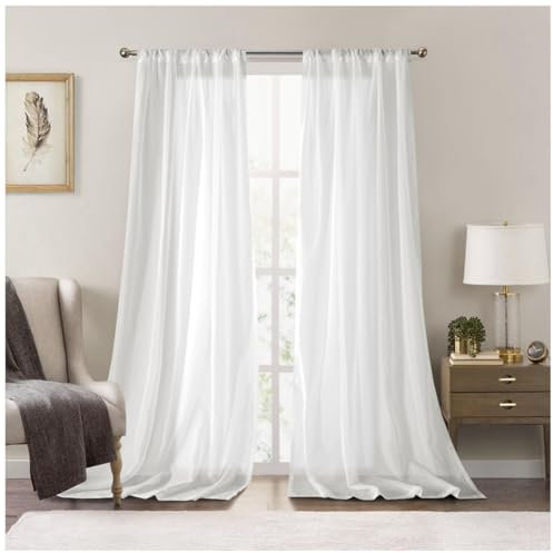 DAIHAN Gardinen mit Kräuselband 2er Set Vorhänge Halbtransparent Voile Stores Fensterschal Voile Gardinen Dekoschal für Wohnzimmer Kinderzimmer Schlafzimmer,Weiß,W132xL244cm