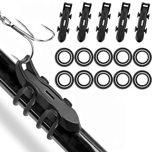 HAOBIN 5 pezzi Canna da Pesca Gancio Keeper Porta ami da Pesca in Plastica Porta Esche per Pesci Titolare Gancio Fishing Lure Bait Holder Porta ami da pesca,con 2 misure di anelli in gomma