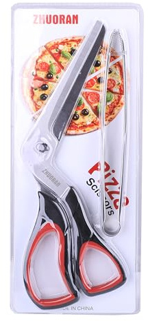Pizza Scissors, Pizza Cutter with Shovel, Food-Grade Sharp Stainless Steel Blade and Soft Grip Handle, Multifunctional Kitchen Scissors, 27cm (red)