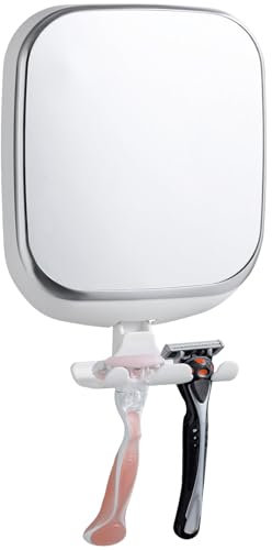 TAILI Fogless Shaving Mirror Wall Mounted For Bathroom, Suction Shower Mirrors for Shaving Anti Fog with Razor Keep, NO-Drilling & Removable, Shatterproof Waterproof, For Men and Women, White