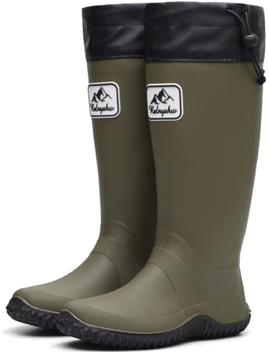 Lvptsh Gummistiefel Damen Herren Faltbar Hoch Regenstiefel Klapp Langschaft Wasserdichte Garten Stiefel Regenschuhe Gartenschuhe Wellington BootsGreen,EU 38/39