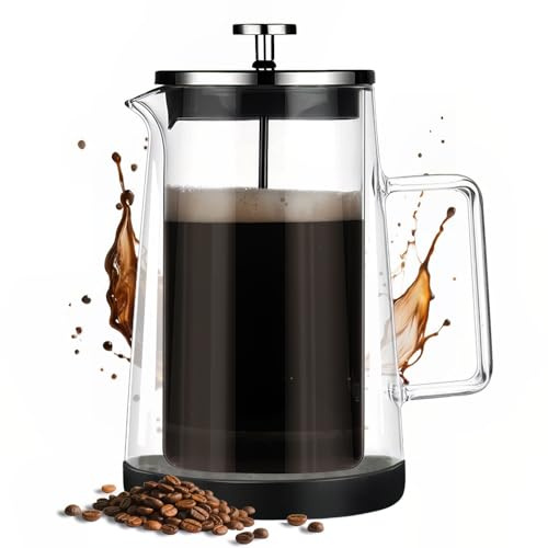 HOOVIEN Cafetera de prensa francesa de 34 onzas, vidrio de borosilicato aislado de doble pared, mango ergonómico, regalo de café, prensa de té y café