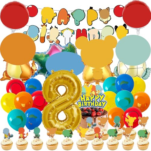 MODEQQ 48 Stück Geburtstagsdeko 8 Jahre Junge Mädchen, Luftballons Geburtstag Party Set, Ballons Set für Kindergeburtstag Party Deko (8)