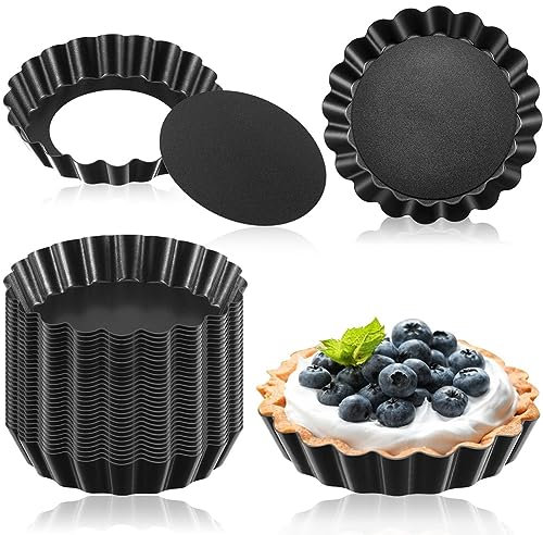 32PCS 7,6 cm mini teglie per crostate con fondo rimovibile rotonda per quiche mini tortiere da forno stampo per crostata di uova per cottura