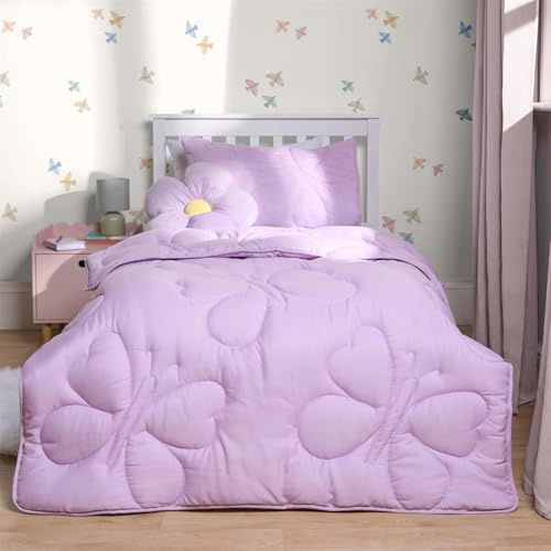 OHS Coverless Double Duvet 7.5 Tog, Soft Warm Microfibre Fabric Purple Shade Butterfly Quilted Design Lightweight Comfortable Summer Duvets Washable Double Duvet & 2 Pillowcases, Lilac