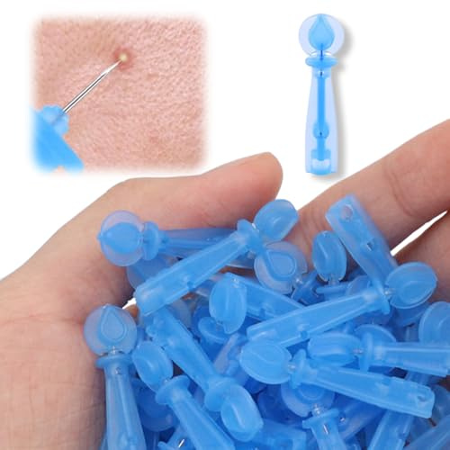 AOEVUIR 100 Pezzi Set per Rimozione Punti Neri, Ago Monouso per Acne e Brufoli, ABS, Leva Punti Neri per Uso Domestico e Salone di Bellezza (Blu)