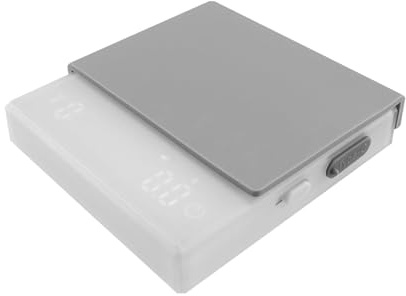 QUMOX Báscula de Café Digital Blanca con Temporizador, Modos Inteligentes para Espresso y Pour-Over, Recargable por USB-C, Alta Precisión, Alfombrilla de Silicona Gris Resistente al Calor