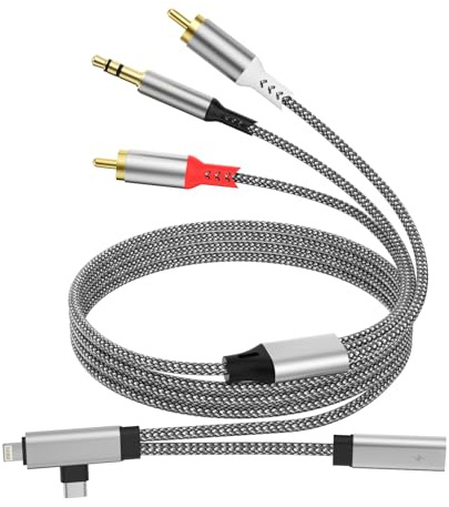 TYPE-C to 3.5mm and 2 RCA audio cables, Li-ght-ning to 3.5mm and 2 RCA stereo adapter cables,with usb c Charging socket, suitable for TV, computer, mobile phone, MP3 player, car radio, tablet, etc.