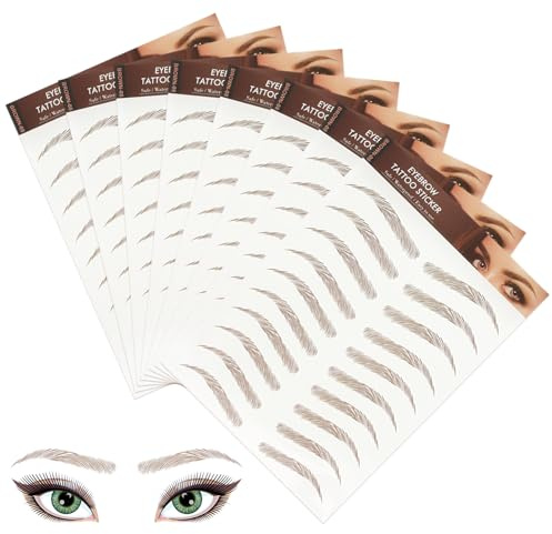 HENGBIRD 8 Blätter 4D Augenbrauen Tattoo Aufkleber, Wasserfest Langlebig Abziehbar für Frauen, Natürlich Braune Haarähnliche Augenbrauen Sticker Make-up Formung Pflege Tattoo Transfer