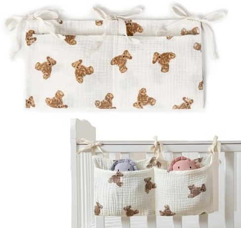 JYNXOR Borsa Appendere per Lettino Tasca Portaoggetti Letto Pannolino Organizzatore Tasche Organizer,Tasche Portaoggetti Letto per Lettino per Riporre Vestiti Pannolini Giocattoli(Orsetto)