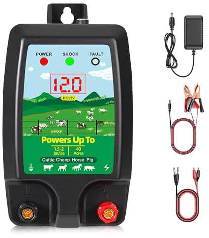 Weciau 10KM Pastor Electrico, Cerca Eléctrica para Animales con Pantalla LCD, Pastor Electrico para Caballos, Ovejas, Ganado, Aves, Pastor, Protección Ideal para Pastos, Granjas y aves de Corral